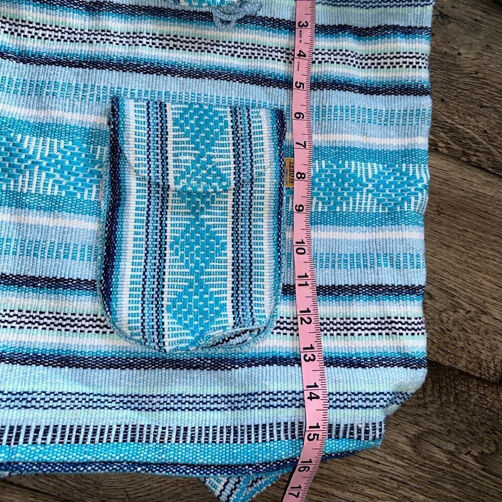 Blue woven striped cotton shoulder bag Indian Style backpack - Picture 7 of 10